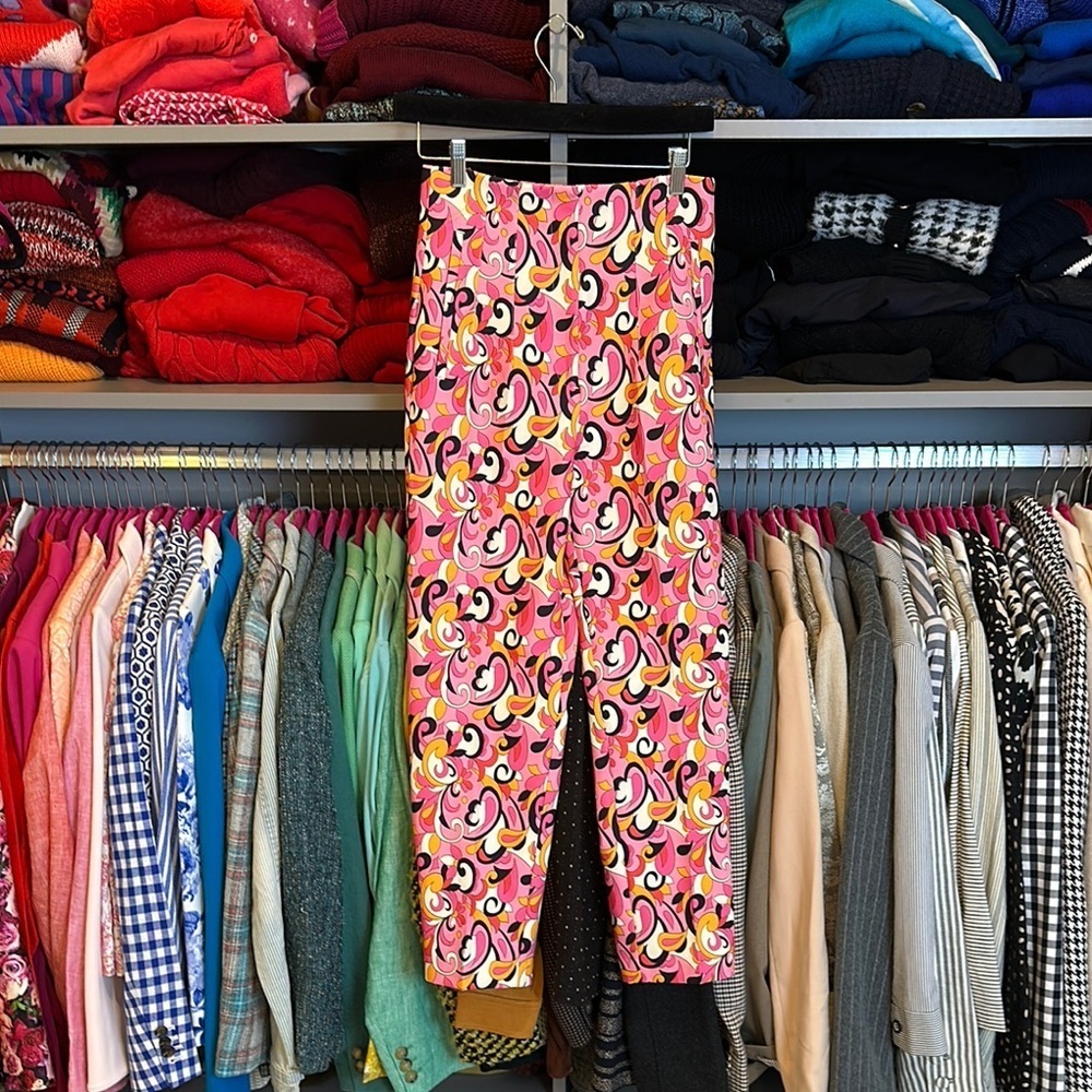 Zara pink/black/orange print pants size S NWOT